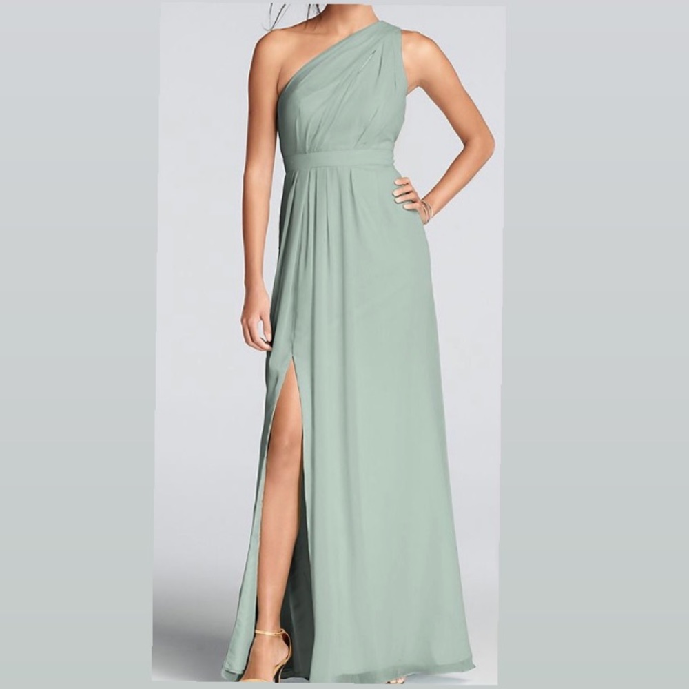 David’s Bridal Long One-Shoulder Crinkle Chiffon Dress